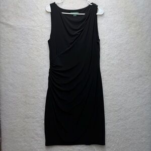 Lauren Ralph Lauren Black Draped Sheath Dress Size 16 Sleeveless Asymmetrical
